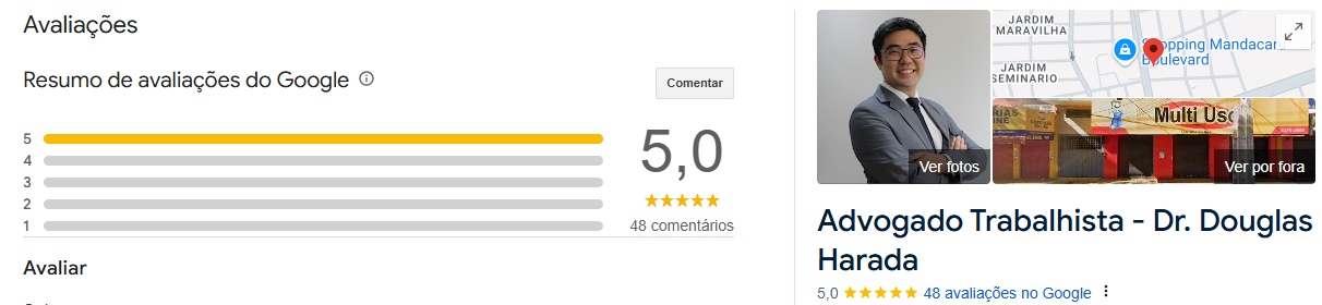 avaliações no google advogado trabalhista